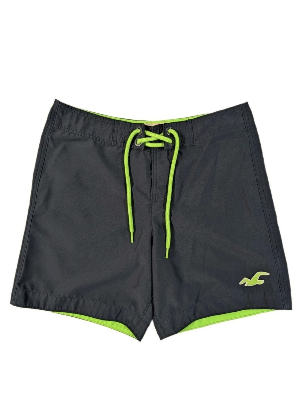 Hollister Mens Board Shorts Size S Small Navy Blue Neon Green Swim Trunks Logo